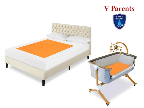 VParents_Chubby_Cheeks_Water_Proof_Baby_Bed_Protector_Reusable_Dry_Sheet_(Orange)_(Large)_(100_X_140)