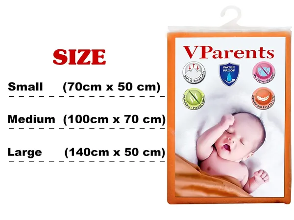 VParents_Chubby_Cheeks_Water_Proof_Baby_Bed_Protector_Reusable_Dry_Sheet_(Orange)_(Large)_(100_X_140)
