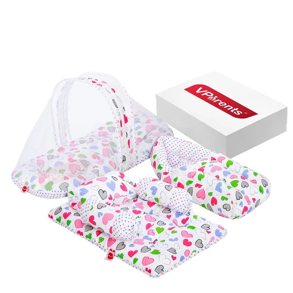 Daisy_Baby_4_Piece_Bedding_Set_with_Pillow_and_Bolsters_Sleeping_Bag_and_Bedding_Set_Combo_(Pink)