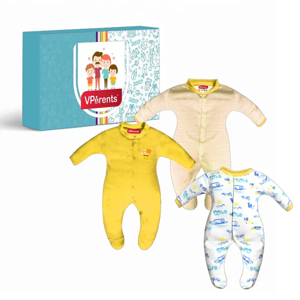 Full_Length_Printed_Baby_Footies_Sleepsuit_Romper_Pack_of_3-(Yellow)