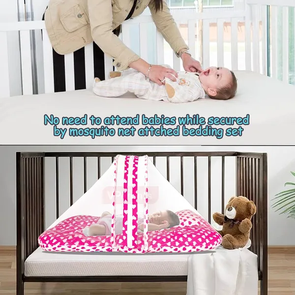 Rosy_Baby_Bedding_Set_with_Mosquito_net_and_Pillow(Pink)