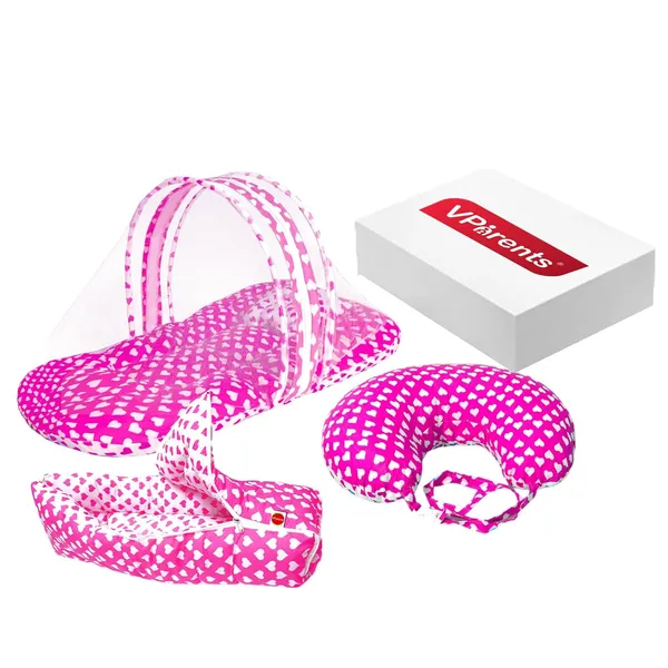 Rosy_Baby_Feeding_Pillow_Bedding_Set_with_Mosquito_net_and_Sleeping_Bag_Combo_(Pink)