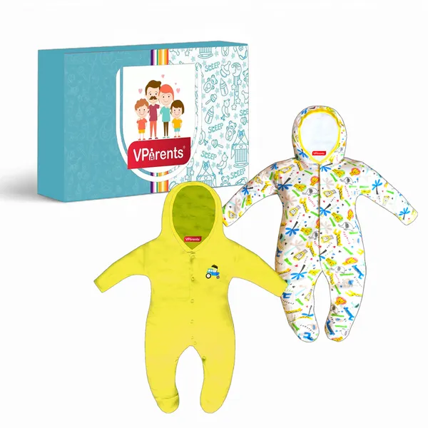 Zoey_Newborn_Baby_Boy's_and_Baby_Girl's_Cotton_Striped_Full_Sleeve_Hooded_Footies_Sleepsuit_Rompers_(Yellow)_-_Pack_of_2