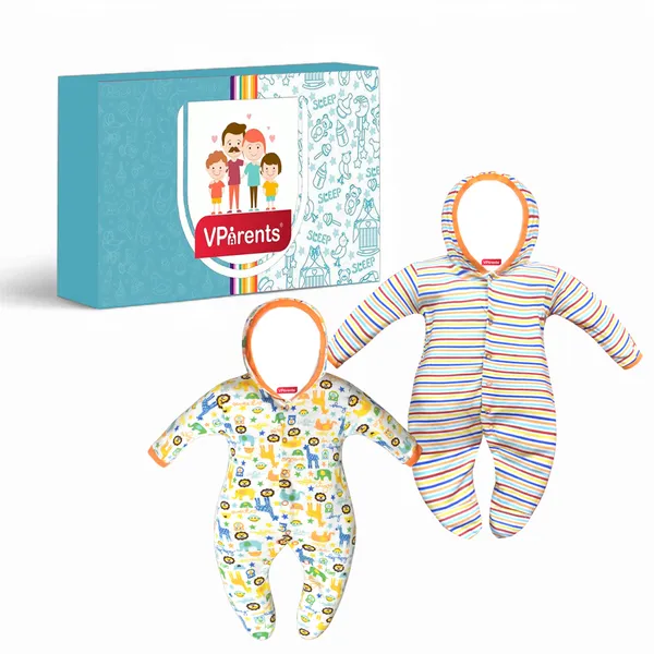 Zoey_Newborn_Baby_Boy's_and_Baby_Girl's_Cotton_Striped_Full_Sleeve_Hooded_Footies_Sleepsuit_Rompers(Orange)-Pack_of_2