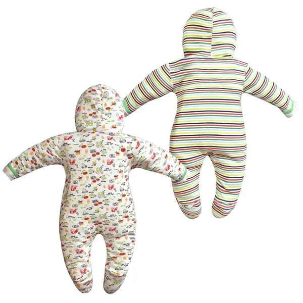 Zoey_Newborn_Baby_Boy's_and_Baby_Girl's_Cotton_Hooded_Striped_Full_Sleeve_Footies_Sleepsuit_Rompers_(Green)_Pack_of_2