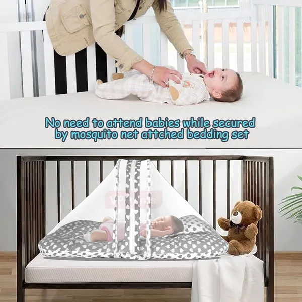 Rosy_Baby_Bedding_Set_with_Mosquito_net_and_Pillow(Grey)