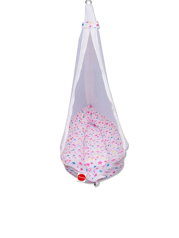 Joy_Baby_Cradle_with_Attached_Bed_and_Mosquito_net_(Pink)