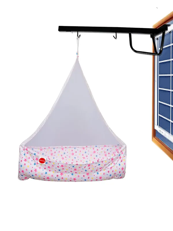 Joy_Baby_Cradle_with_Attached_Bed_and_Mosquito_net_and_Window_Cradle_Metal_Hanger_(Pink)