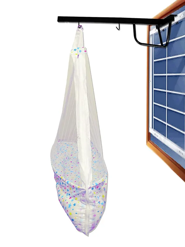 Joy_Baby_Cradle_with_Attached_Bed_and_Mosquito_net_and_Window_Cradle_Metal_Hanger_(Blue)