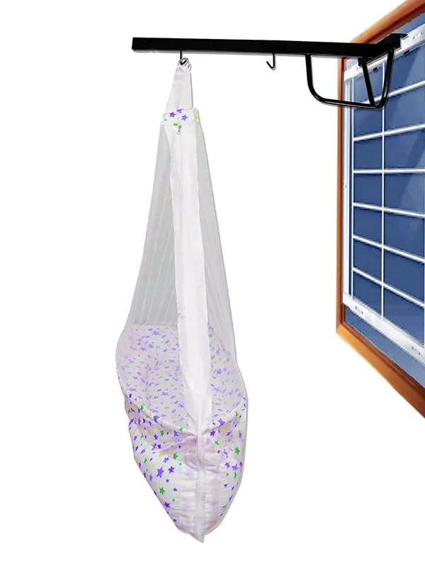 Joy_Baby_Cradle_with_Attached_Bed_and_Mosquito_net_and_Window_Cradle_Metal_Hanger_(Purple)