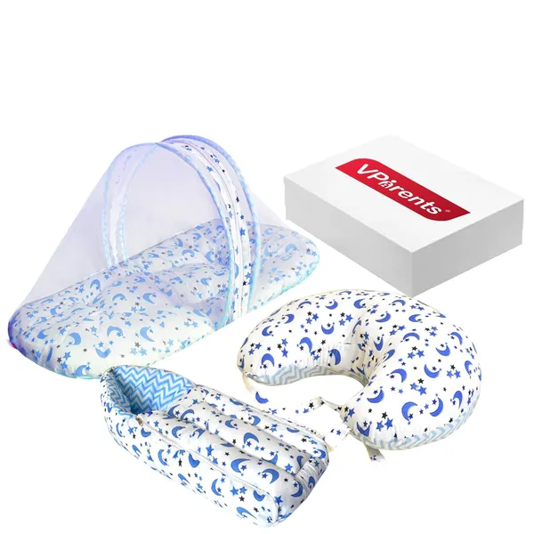 Galaxy_Baby_Bed_with_Thick_Filling_,_Mosquito_Net_with_Zip_Closure_&_Neck_Pillow,_Baby_Bedding_for_New_Born,_0M+,_Star_Print,_Baby_Sleeping_Bag_Multipurpose_Feeding_Pillow_(Blue)