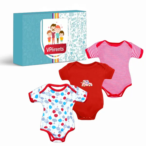Set_of_3_Half_Sleeves_Baby_Romper_Body_Suits_Jump_Suit_for_Boys_and_Girls_(9-12_months)-_Red