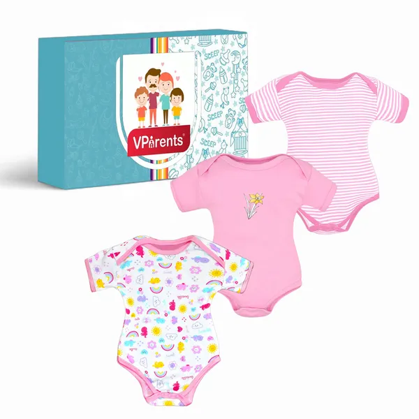 Set_of_3_Half_Sleeves_Baby_Romper_Body_Suits_Jump_Suit_for_Boys_and_Girls_(9-12_months)-_Light_Pink
