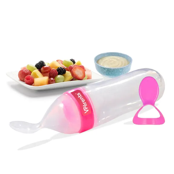 V_Food_Feeding_Spoon_with_Squeezy_Food_Grade_Silicone_Feeder_Bottle,_for_Infant_Baby,_90ml,_BPA_Free_Assorted_Colour_-Pack_of_1_(2)