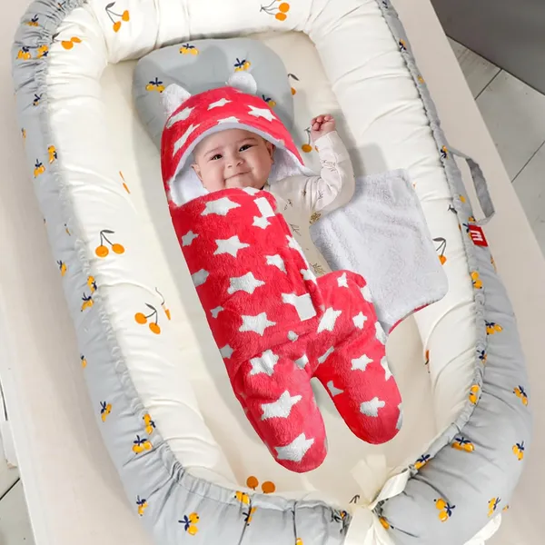 VParents__3-in-1_Soft_Hooded_Baby_Blanket_Wrapper_-0-6_Months_Swaddle_for_New_Born_Sleeping_Bag_Gift__Bath_Towel_Bath_Robe_Pack_of_2_Combo_-_Gray_and_Red