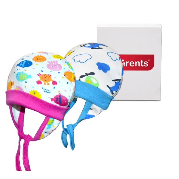 Vparents_Cotton_Cap_For_New_Born_Baby_Baby_Boy&Girl_(6-12_Months)-Pack_Of_2_Multicolor