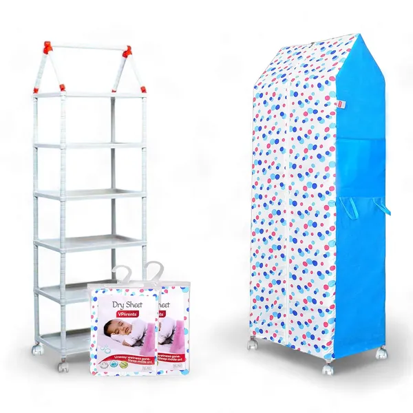 Vparents_Baby_Wardrobe_Plastic_Multipurpose_6_Shelve,_Foldable,_Sturdy_Material_With_Dry_Sheet_2_Pcs_(Preemiee)