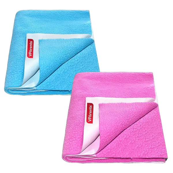 Vparents_Chubby_Cheeks_Water_Proof_Baby_Bed_Protector_Reusable_Dry_Sheet_(Pink_And_Blue)_(Medium)_(70_X_100)_Pack_Of_2