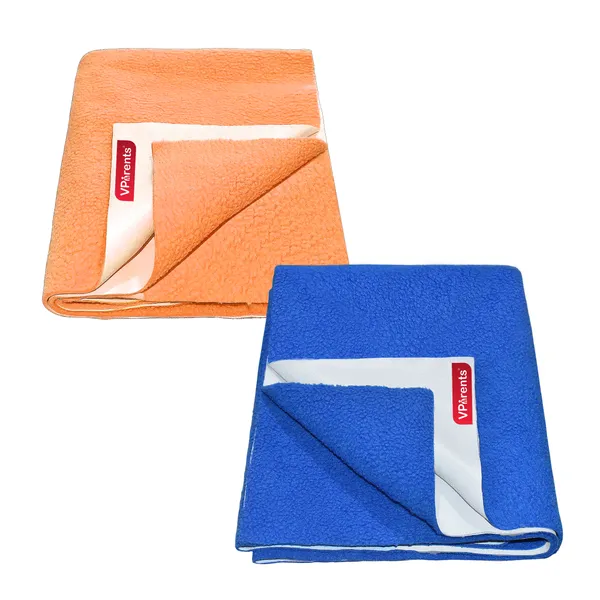 Vparents_Chubby_Cheeks_Water_Proof_Baby_Bed_Protector_Reusable_Dry_Sheet_(Orange_And_Coblet)_(Medium)_(70_X_100)_Pack_Of_2