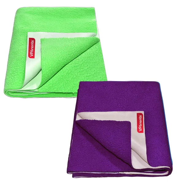 Vparents_Chubby_Cheeks_Water_Proof_Baby_Bed_Protector_Reusable_Dry_Sheet_(Green_And_Plum)_(Large)_(100_X_140)_Pack_Of_2