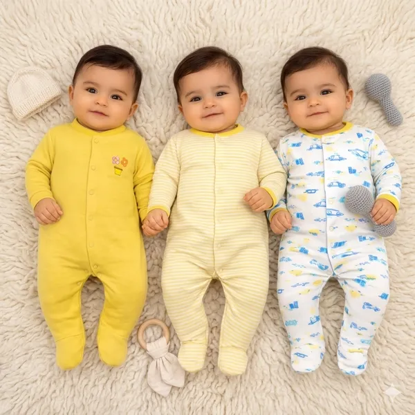 Full_Length_Printed_Baby_Footies_Sleepsuit_Romper_Pack_of_3-(Yellow)