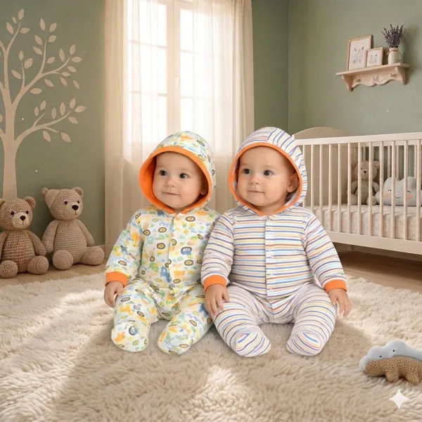 Zoey_Newborn_Baby_Boy's_and_Baby_Girl's_Cotton_Striped_Full_Sleeve_Hooded_Footies_Sleepsuit_Rompers(Orange)-Pack_of_2