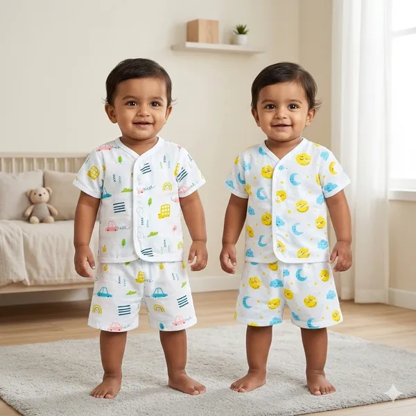 VParents _Organic_Cotton_Muslin_Jabla_&_Shorts|For_Boys_&_Girls|Summerwear_Sleeveless_Vest|Baby_Products|Casual_Clothing_Set_Pack_of_2_(0-3_months)