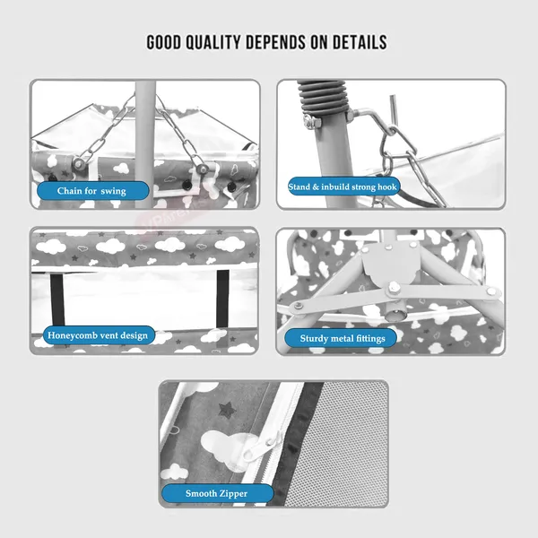 VParents_Bunnyi_New_Born_Baby_Crib_Bassinet_cot_Swing_Cradle�Jhula_Palna_(Grey)