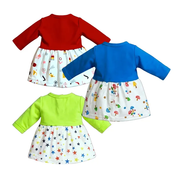 VParents_Cotton_Knee-Length_Full_Sleeves_Girls_Frock_pack_of_3
