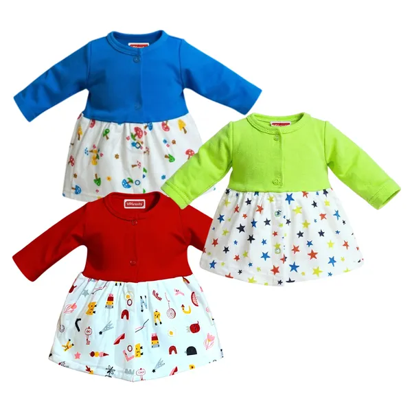 VParents_Cotton_Knee-Length_Full_Sleeves_Girls_Frock_pack_of_3