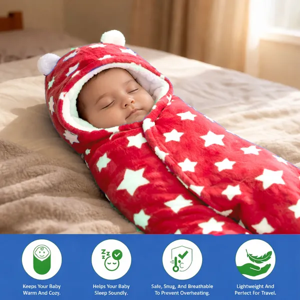 3-in-1_Soft_Hooded_Baby_Blanket_Wrapper_-0-6_Months_Swaddle_for_New_Born_Sleeping_Bag_Gift__Bath_Towel_Bath_Robe_-Red