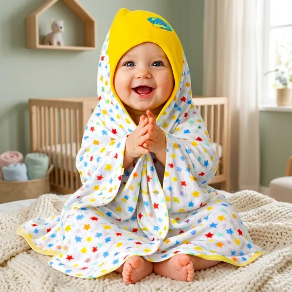 Vparents_Cotton_New_Born_Baby_Hooded_Wrapper_Blanket,_Double_Layer_0-12_Months_Deo