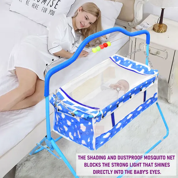 VParents_Bunny_New_Born_Baby_Crib_Bassinet_cot_Swing_Cradle�Jhula_Palna_(Blue)