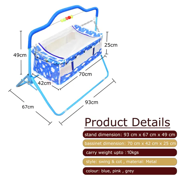 VParents_Bunny_New_Born_Baby_Crib_Bassinet_cot_Swing_Cradle�Jhula_Palna_(Blue)