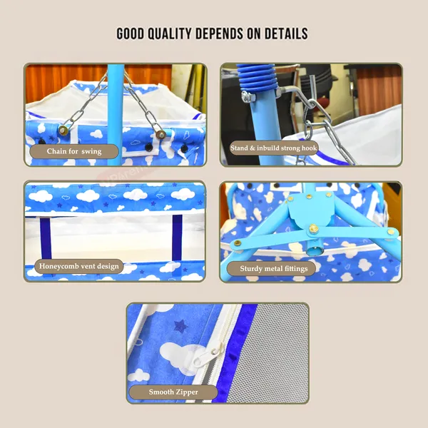 VParents_Bunny_New_Born_Baby_Crib_Bassinet_cot_Swing_Cradle�Jhula_Palna_(Blue)