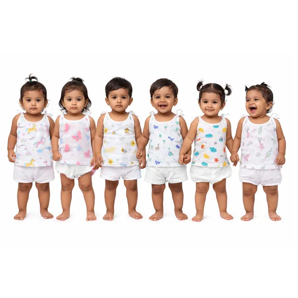 VParents_Organic_100%_Cotton_Muslin_Knot_Tying_Jhabla_for_Boys_&_Girls_,Summerwear_Jabala_,Sleeveless_Vest_Assorted_Pack_of_6_