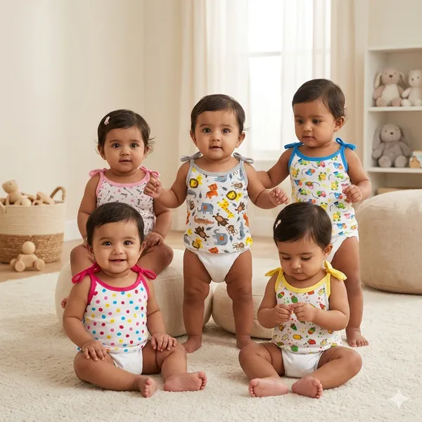 Vparents_Cotton_New_Born_Baby_Boy's_&_Baby_Girls_Jabla_-Multicolour_-_Pack_Of_5_Assorted_Design_(0-3_Months)