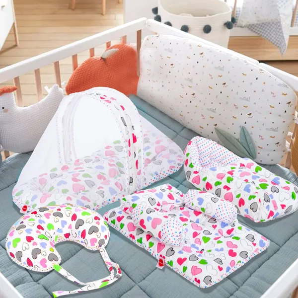 Daisy_Baby_4_Piece_Bedding_Set_with_Pillow_and_Bolsters_Sleeping_Bag_and_Bedding_Set_and_Feeding_Pillow_Combo_(Pink)