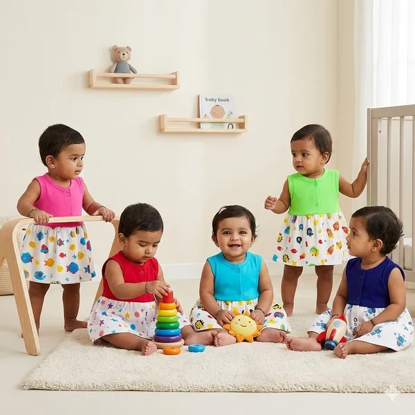 VParents_Cotton_Knee-Length_Half_Sleeves_Girls_Frock_pack_of_5