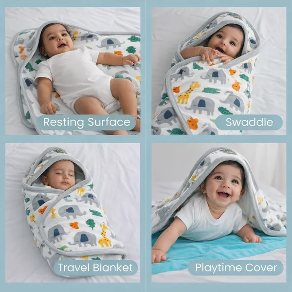Vparents_Cotton_New_Born_Baby_Hooded_Wrapper_Blanket,_Double_Layer_0-12_Months_Deo