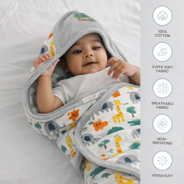 Vparents_Cotton_New_Born_Baby_Hooded_Wrapper_Blanket,_Double_Layer_0-12_Months_Deo