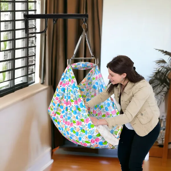Vparents_Chunky_Baby_Swing_Cradle_With_Spring_And_Metal_Window_Cradle_Hanger_(Blue)