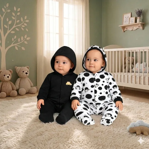 Zoey_Newborn_Baby_Boy's_and_Baby_Girl's_Cotton_Striped_Full_Sleeve_Hooded_Footies_Sleepsuit_Rompers_(Black)_-_Pack_of_2