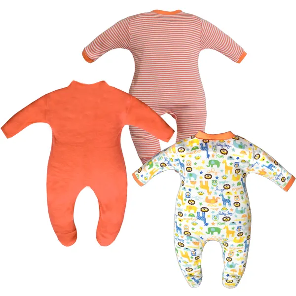 Full_Length_Printed_Baby_Footies_Sleepsuit_Romper_Pack_of_3-(Orange)