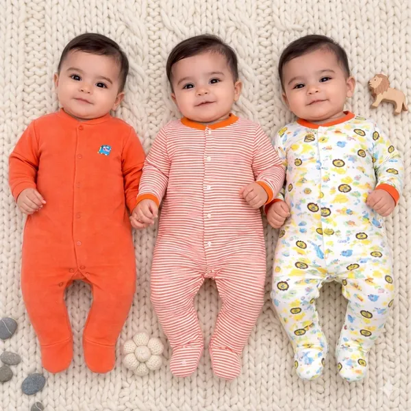 Full_Length_Printed_Baby_Footies_Sleepsuit_Romper_Pack_of_3-(Orange)