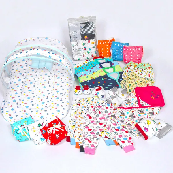 New_born_Combo_gift_set_for_baby_boy_and_girl_cap_mitten_booties _blanket_bedding_set_(0_-6_month)_Pink_Assorted_Design_pack_of_30