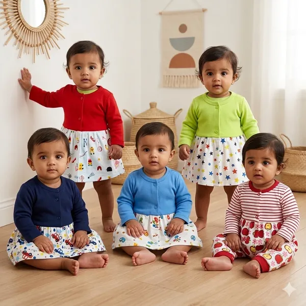VParents_Cotton_Knee-Length_Full_Sleeves_Girls__Frock_pack_of_5