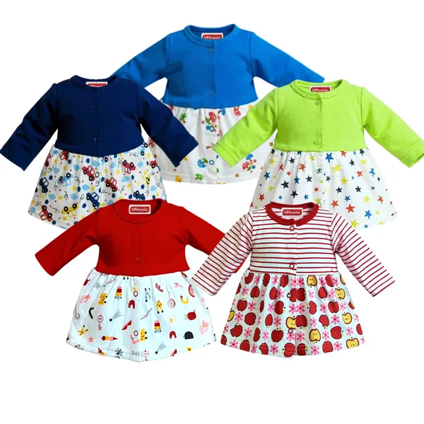 VParents_Cotton_Knee-Length_Full_Sleeves_Girls__Frock_pack_of_5