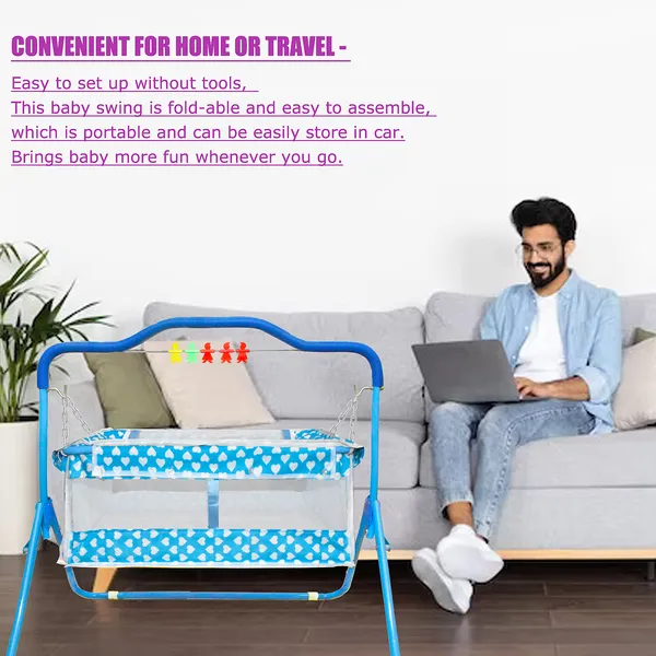 Vparents_New_Born_Baby_Crib_Bassinet_Cot_Swing_Cradlejhula_Palna_-_Rosy_(Blue)