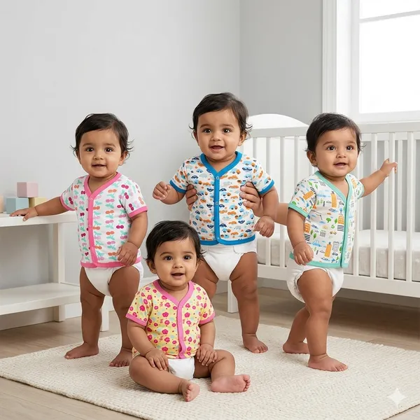 Vparents_Half_Sleeves_Cotton_New_Born_Baby_Boy's_&_Baby_Girls_Jabla_-Multicolour_-_Pack_Of_4_Assorted_Design_(0-3_Months)